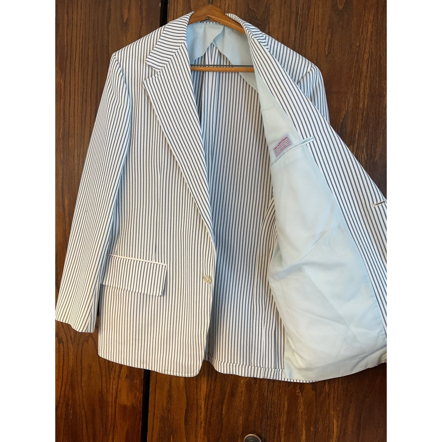 White and Blue Striped Light Blazer with 2 Buttons