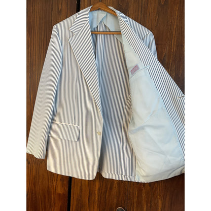 White and Blue Striped Light Blazer with 2 Buttons