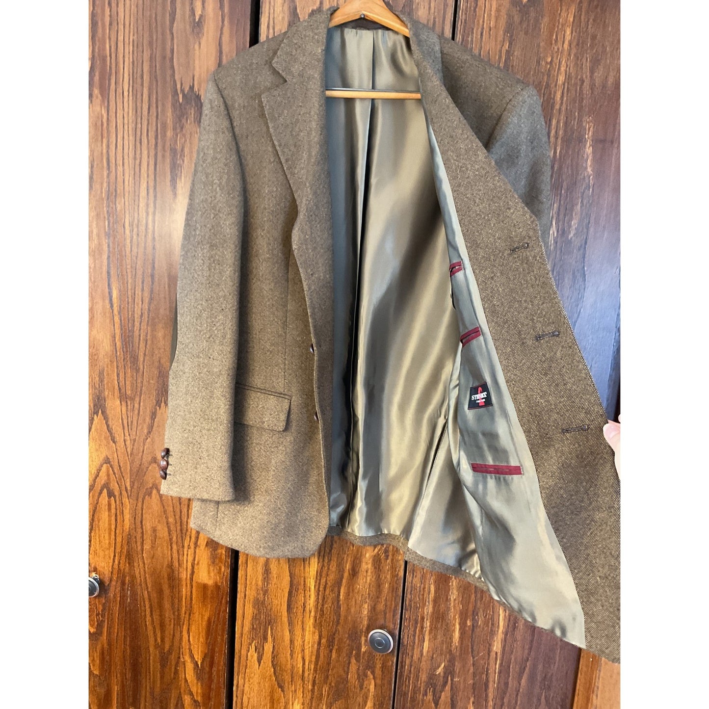 Olive Steinbock Wool Taupe Blazer with Suede Elbow Patches