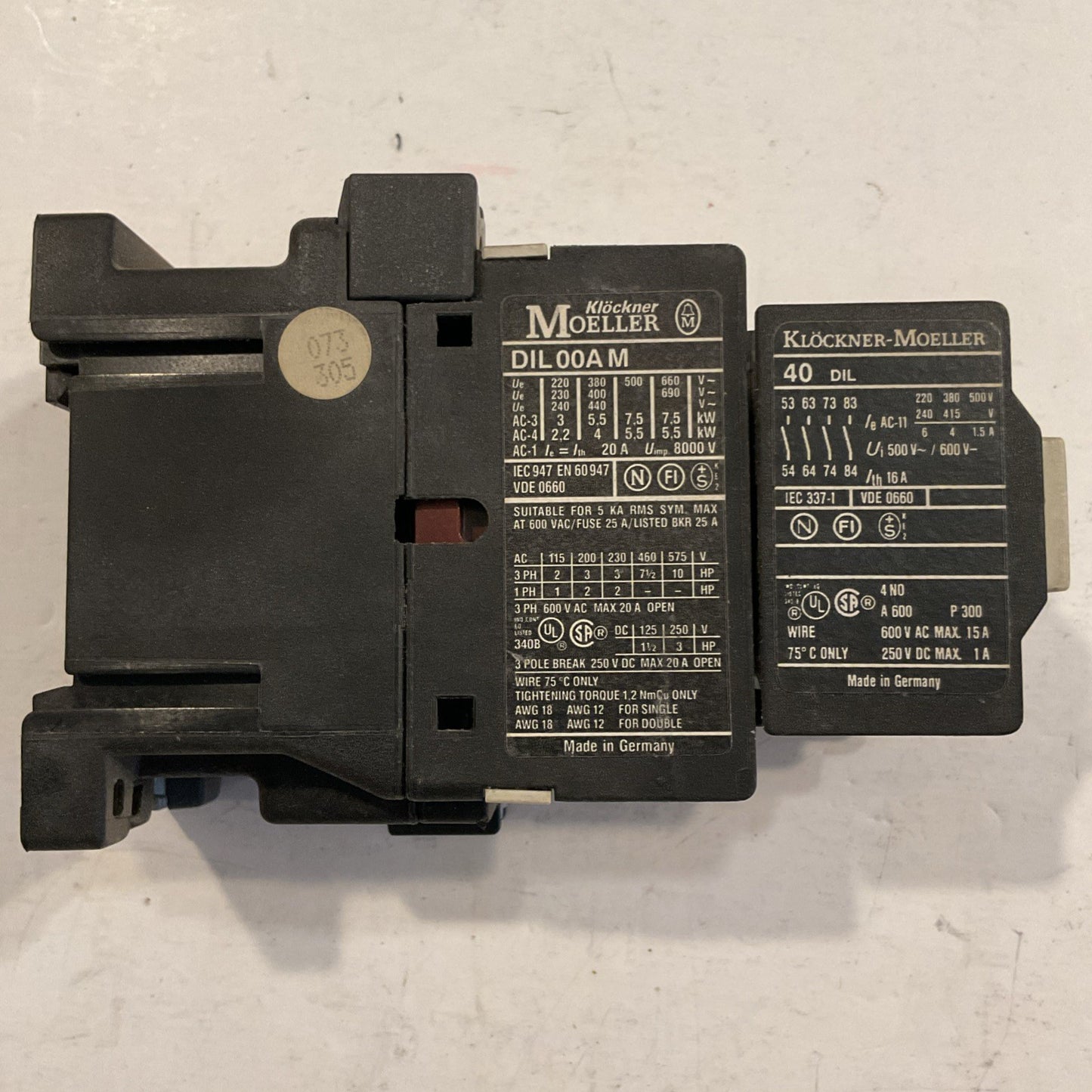 Klöckner Moeller  120V DIL00AM 50/60Hz & Klöckner Moeller 40DIL