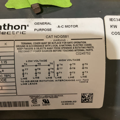 MARATHON MOTOR  / G581V J H 56T17F5321J / 1/2 - 208-230/460V V