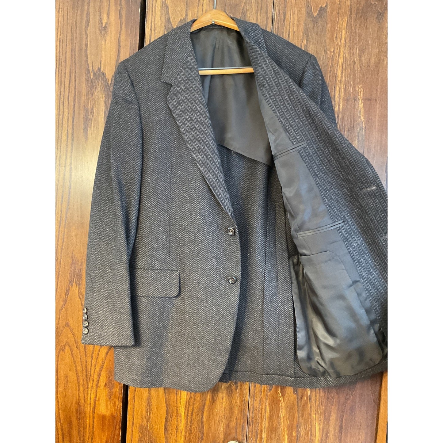 Dark Brown Herringbone Wool Blazer