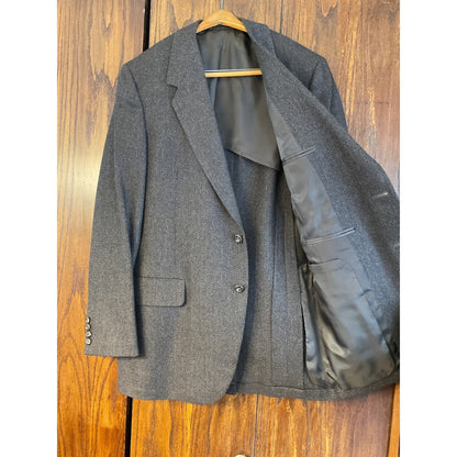 Dark Brown Herringbone Wool Blazer