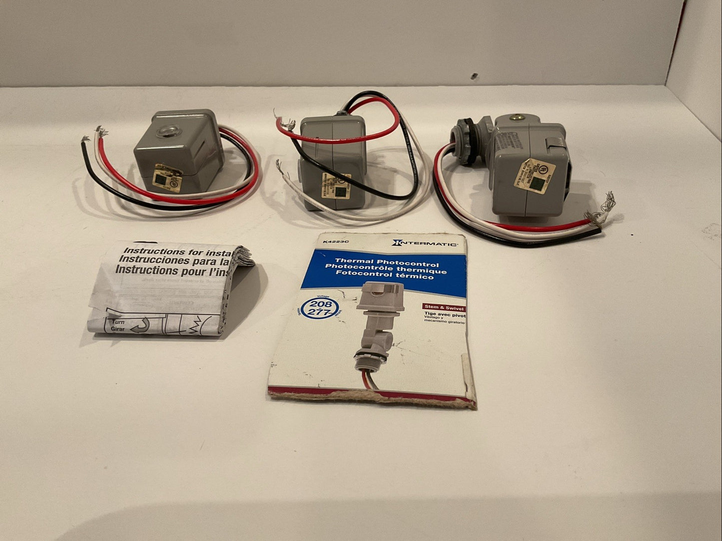 Qty 3 -Intermatic K4223C, Stem and Swivel Mount Thermal Photocontrol, 208-277 V