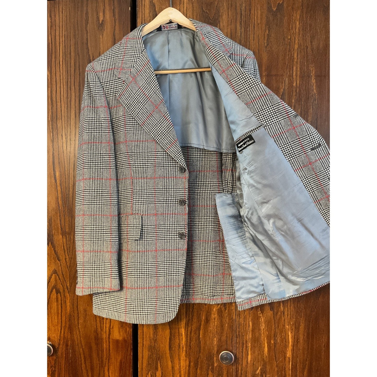Red and Houndstooth Plaid Wool Suit Set