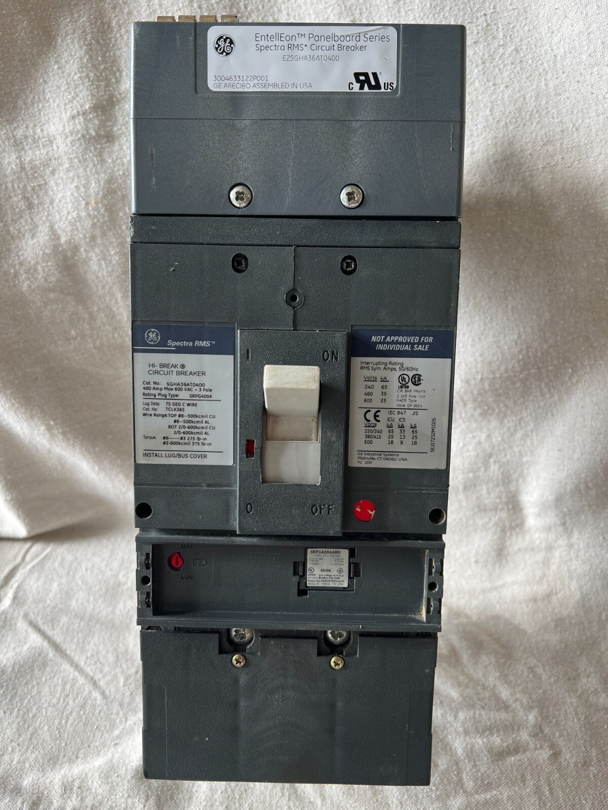 GE SGHA36AT0400 400A Circuit Breaker 3P SRPG400A400 Untested