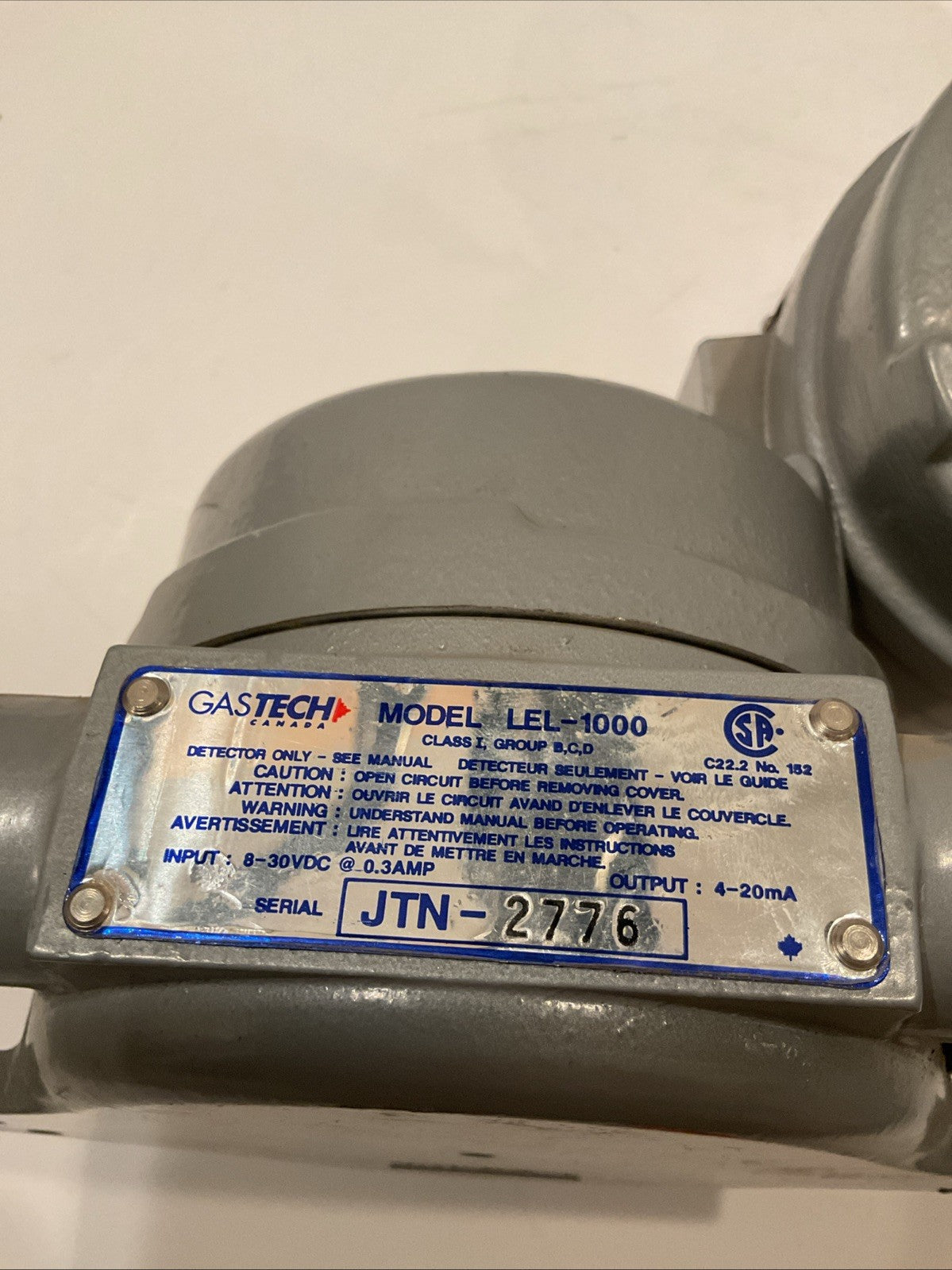 Qty 3 - Killark Model LEL-1000 Gas Sensors  #1 HKB 0399 #2 HKB 0498 & #3HKB 0599