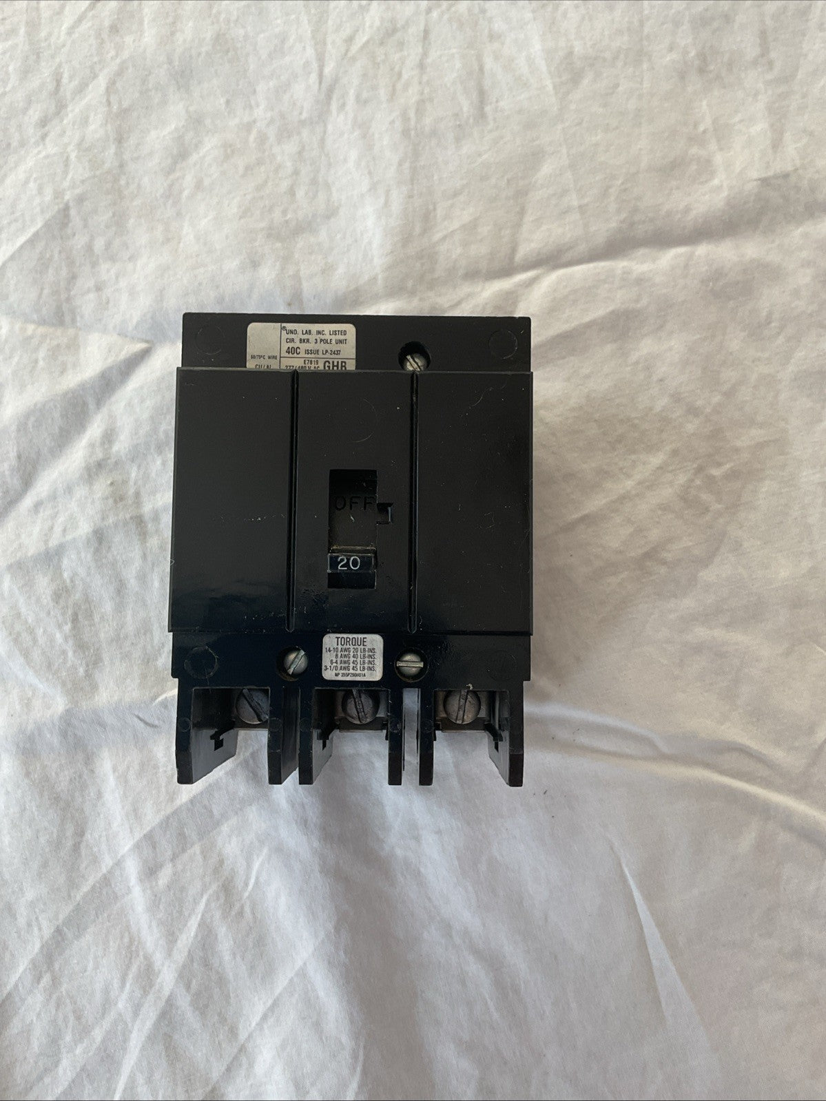 Westinghouse GHB3020 Bolt-on Circuit Breaker 20A 3P 277/480V GHB