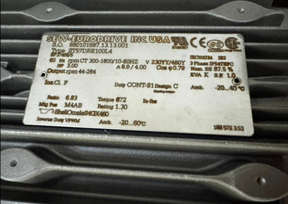 Sew-Eurodrive Gearbox, ST57DRE100LA  3HP 3 PH, 60 Hz rpm 300-1800/10-60 HZ