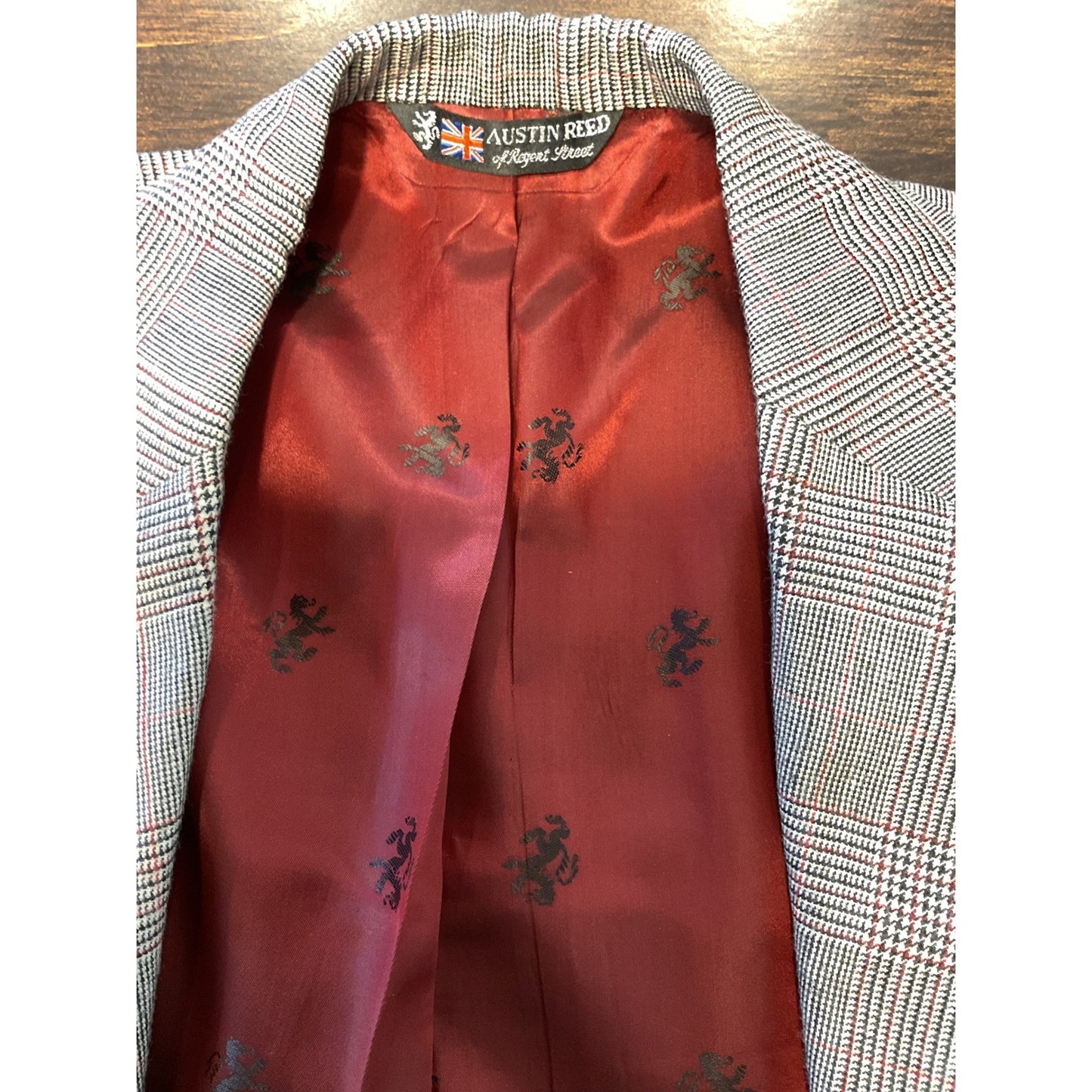 Black and Maroon Plaid Austin Reed of Regent Street Wool Suit