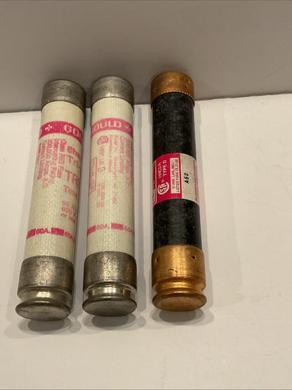 Lot of 3 fuses - 1 Fusetron FRS-R-60 Dual Element Time Delay and 2 Gould TRS60R