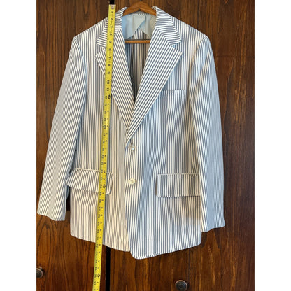 White and Blue Striped Light Blazer with 2 Buttons