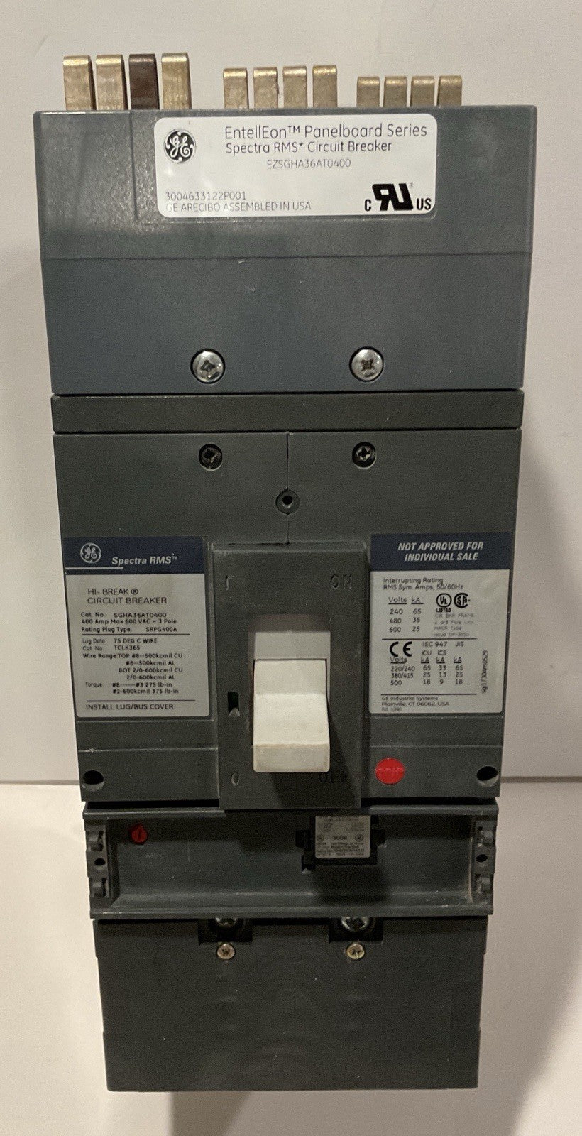 GE 400A 3P SGHA36AT0400 w/ 400A Rating Plug (SRPG400A00) & Mounting Hardware