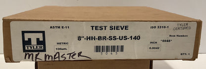 W.S. Tyler No. 140 Certified 5045 Half Height Test Sieve. 8"-HH-BR-SS-US-#140