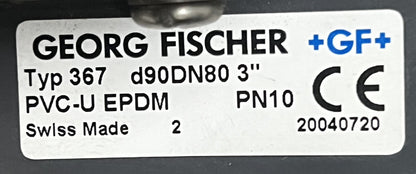 Georg Fischer Type 367 3" PVC-U Manual Butterfly Valve PN10 d90DN80 w/ Flanges