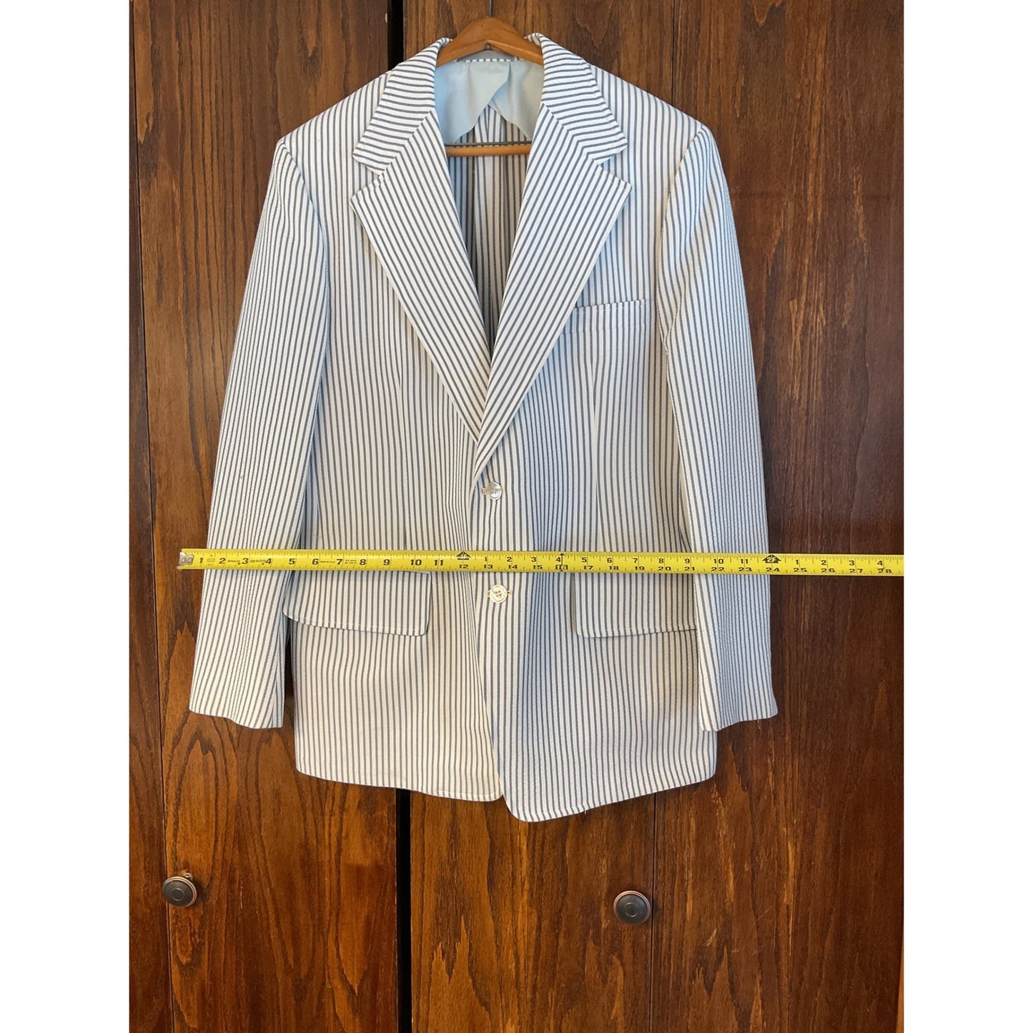 White and Blue Striped Light Blazer with 2 Buttons