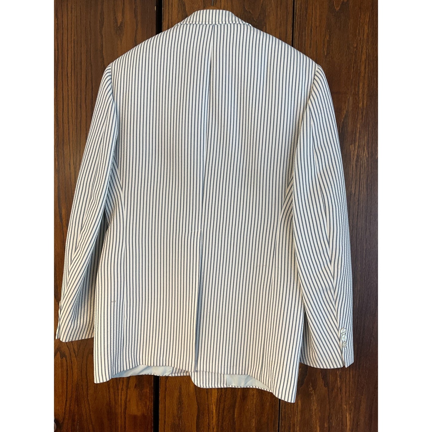 White and Blue Striped Light Blazer with 2 Buttons