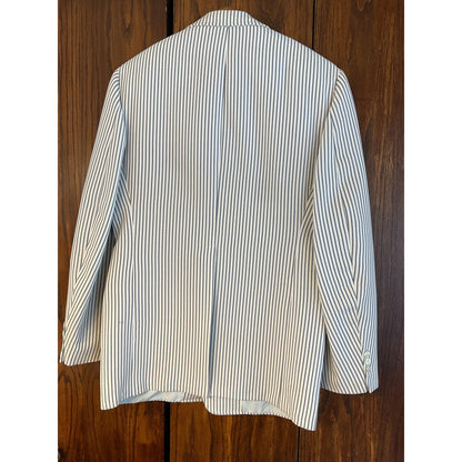White and Blue Striped Light Blazer with 2 Buttons