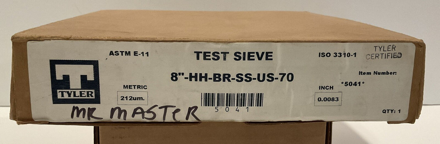 W.S. Tyler No. 70 Certified 5041 Half Height Test Sieve. 8"-HH-BR-SS-US-#70
