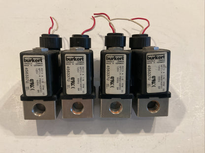 Qty 4 BURKERT 456337U 6013 A 1/8FPM SS SOLENOID /NPT 1/4/PMAX140psi/120V/60Hz/8W