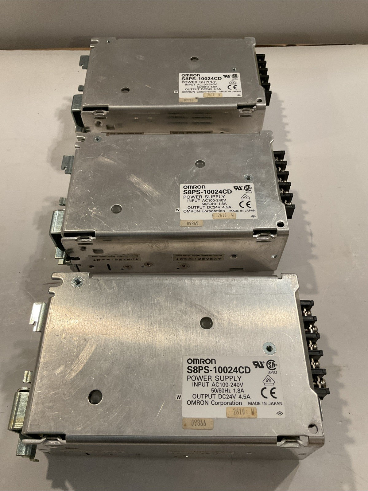 QTY 3 - Omron S8PS-10024CD Power Supply 100-240VAC Input / 24VDC 4.5A Output