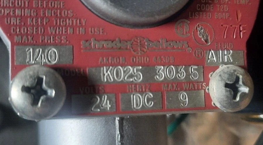 SCHRADER BELLOWS  Part#N3156350149  INLINE VALVE (24VDC, 140 MAX. PRESSURE)
