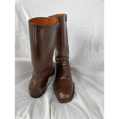 Vintage Young Quinlan Co. Brown Leather Riding Boots Zip Up Size 10 Calf Height