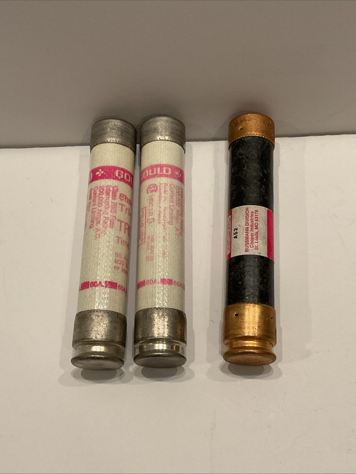 Lot of 3 fuses - 1 Fusetron FRS-R-60 Dual Element Time Delay and 2 Gould TRS60R