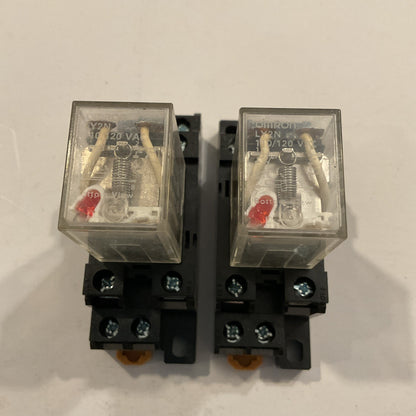 Qty 2 - Omron LY2N 110/12VAC Plug-In Relay 12A 1/2 HP 120VAC with 1745H2 Base