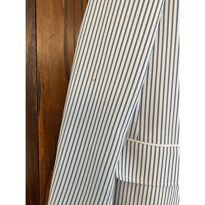 White and Blue Striped Light Blazer with 2 Buttons