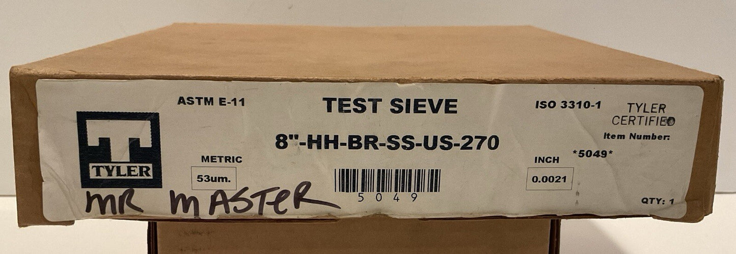 W.S. Tyler No. 270 Certified 5049 Half Height Test Sieve. 8"-HH-BR-SS-US-270