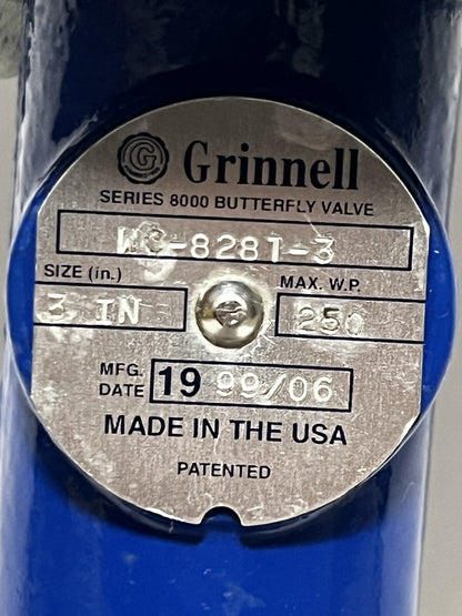 Pentair Grinnell WC-8281-3 8000 Series Butterfly Valve, 3 in., 250 psi. MAWP