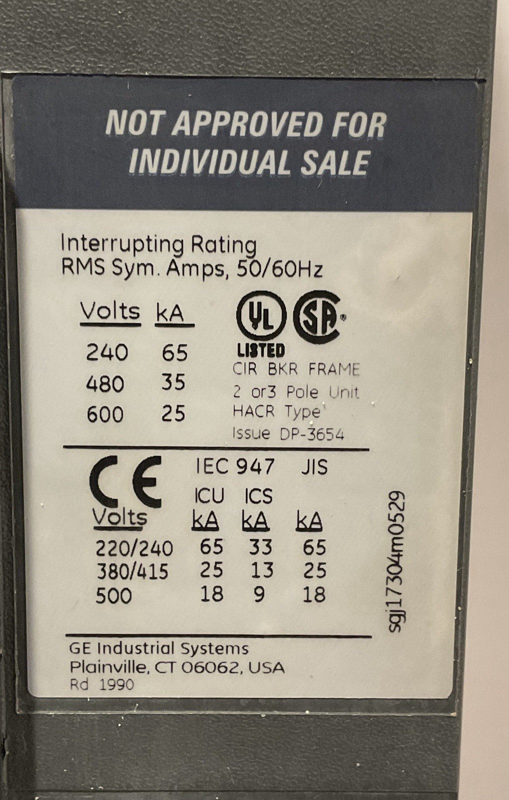 GE 400A 3P SGHA36AT0400 w/ 400A Rating Plug (SRPG400A00) & Mounting Hardware