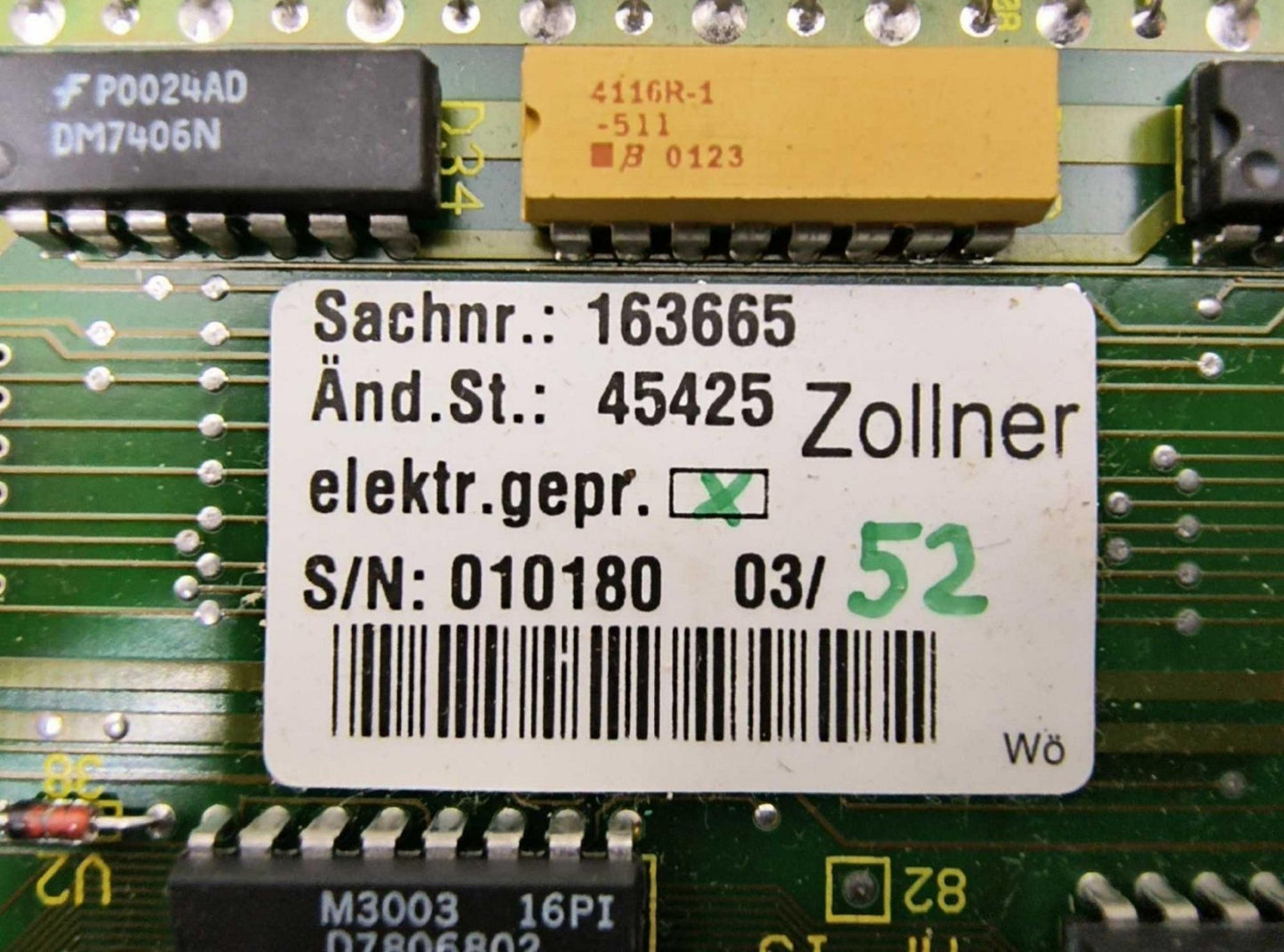 Zollner 163665 45425  S/N:010180 03/52 PCB CIRCUIT BOARD