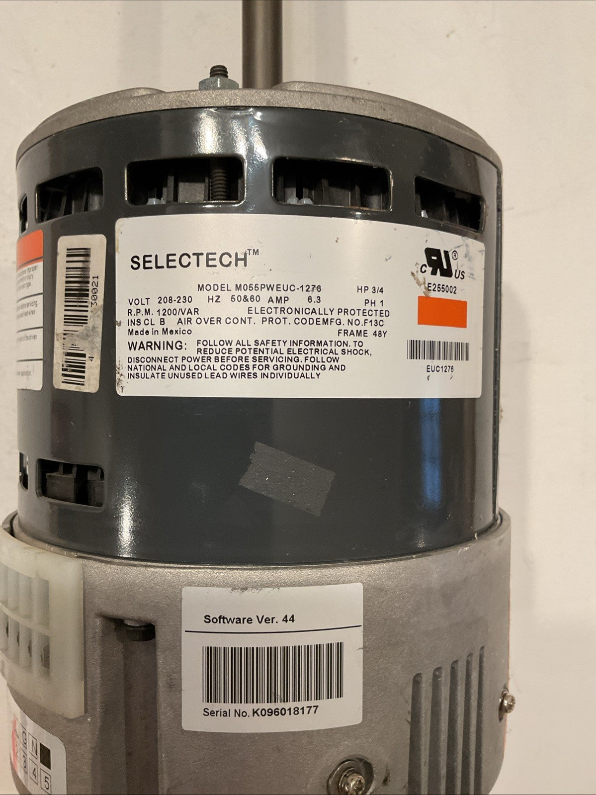 US Motors SELECTECH M055PWEUC-1276 / 3/4HP / 208-230Volt / 50&60HZ /1200/Var RPM