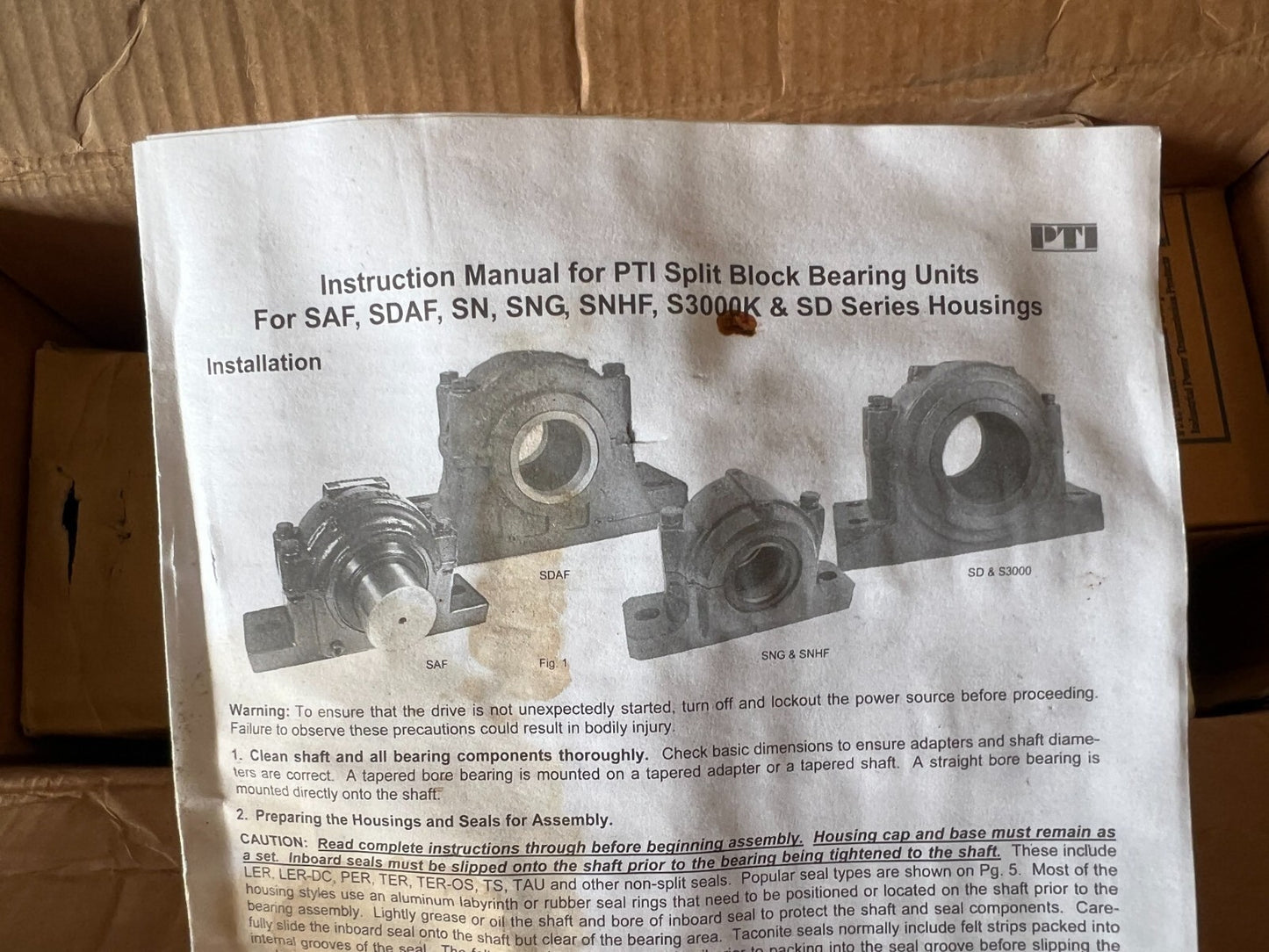 NEW PTI SAF 520 Split Block Bearing + PARTS